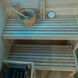 SAUNA FIŃSKA WYSOKOTEMPERATUROWA Z PIECEM LARK1/HARVIA 3,5KW 1-2 OSOBOWA 120x120 CM LARK1
