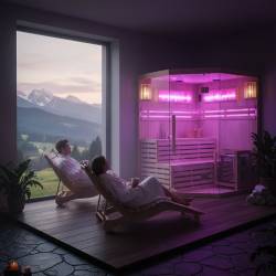 SAUNA FIŃSKA WYSOKOTEMPERATUROWA Z PIECEM KEMI4/HARVIA 4-5 OSOBOWA 150x150 KEMI4