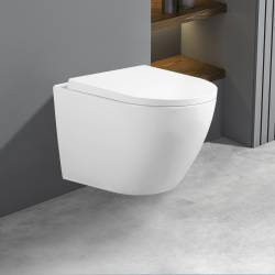 MISKA WC WISZĄCA TORNADO FLOW-WH-TR-02 BIAŁA DESKA WOLNOOPADAJĄCA DUROPLAST FLOW-WH-TR-02