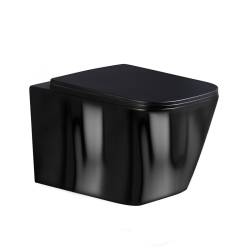MISKA WC WISZĄCA RIMLESS RAIN-BL-RIM-03 CZARNA DESKA WOLNOOPADAJĄCA DUROPLAST RAIN-BL-RIM-03