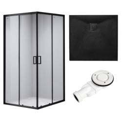 KABINA PRYSZNICOWA KWADRATOWA Z BRODZIKIEM BL30B/RIKO CZARNA/CZARNY 90x90
