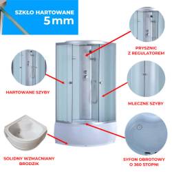 KABINA PRYSZNICOWA PÓŁOKRĄGŁA Z BRODZIKIEM WSH301B MAT CHROM 90x90 CM WSH301B-MAT-90