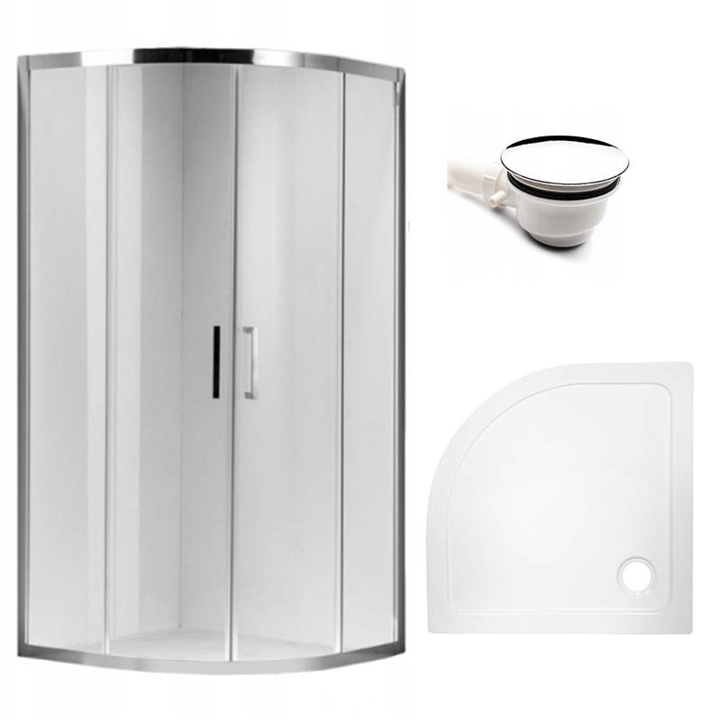 KABINA PRYSZNICOWA PÓŁOKRĄGŁA Z BRODZIKIEM KZ101A/ST01A CHROM/BIAŁY 80x80CM KZ101A+ST01A