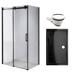 KABINA PRYSZNICOWA PROSTOKĄTNA Z BRODZIKIEM BS14B/ST04B CZARNA/CZARNY 110x90 CM BS14B+ST04B-BL