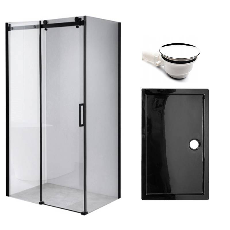KABINA PRYSZNICOWA PROSTOKĄTNA Z BRODZIKIEM BS14B/ST04B CZARNA/CZARNY 110x90 CM BS14B+ST04B-BL