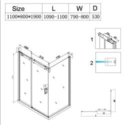 KABINA PRYSZNICOWA PROSTOKĄTNA KZ203B ZŁOTA 110x80 CM KZ203B-GL-110X80