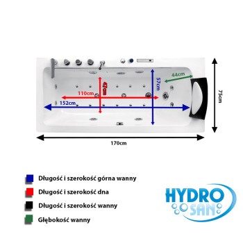 Wanna z hydromasażem SPA Olimpia 935CL 170x75 Lewa