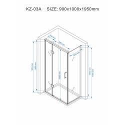 KABINA PRYSZNICOWA PROSTOKĄTNA KZ03A CZARNA 100x90 CM KZ03A-BL-100X90