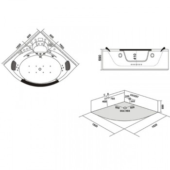 Wanna z hydromasażem z podgrzewaczem SPA Orino 2 8 DYSZ 632AH 152x152