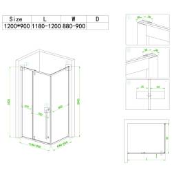 KABINA PRYSZNICOWA PROSTOKĄTNA BS16C CZARNA 120x90 CM BS16C-120X90