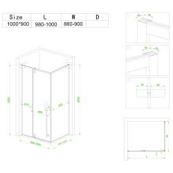 KABINA PRYSZNICOWA PROSTOKĄTNA BS16A CZARNA 100x90 CM BS16A-100X90