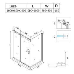 KABINA PRYSZNICOWA PROSTOKĄTNA BS15A CZARNA 100x80 CM BS15A-100X80