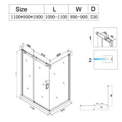KABINA PRYSZNICOWA PROSTOKĄTNA BS14B CZARNA 110x90 CM BS14B-110X90