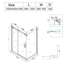 KABINA PRYSZNICOWA PROSTOKĄTNA BS14A CZARNA 100x90 CM BS14A-100X90