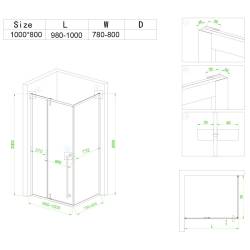 KABINA PRYSZNICOWA PROSTOKĄTNA BS12A CZARNA 100x80 BS12A-100X80