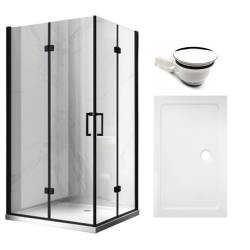 KABINA PRYSZNICOWA PROSTOKĄTNA + BRODZIK KZ12B/ST03A CZARNA/BIAŁY 100x80 CM KZ12B-BL+ST03A-WH