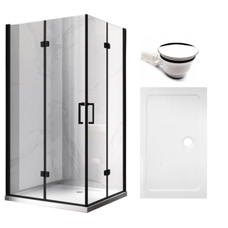 KABINA PRYSZNICOWA PROSTOKĄTNA + BRODZIK KZ12B/ST03A CZARNA/BIAŁY 100x80 CM KZ12B-BL+ST03A-WH