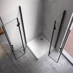KABINA PRYSZNICOWA PROSTOKĄTNA + BRODZIK KZ12A/ST03E CZARNA/CZARNY 90x90 CM KZ12A-BL+SXL03B-BL