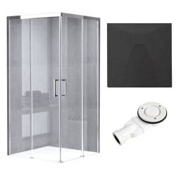 KABINA PRYSZNICOWA KWADRATOWA Z BRODZIKIEM KZ90B/RIKO CHROM/CZARNY 90x90 CM KZ90B+RIKO-BL-90
