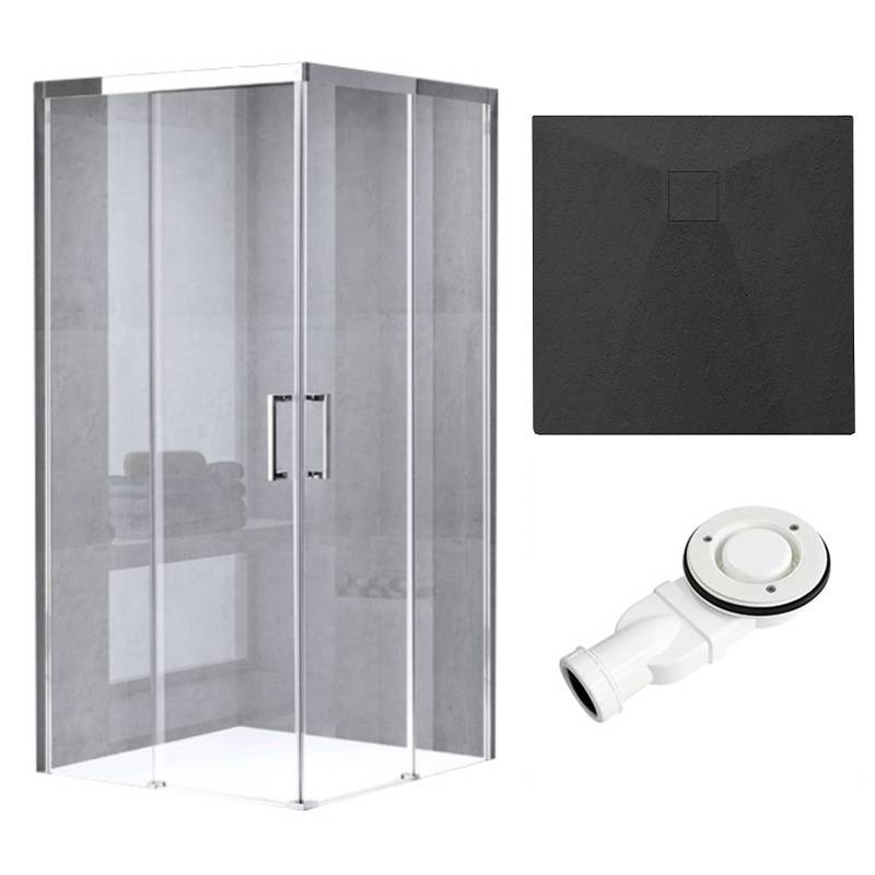 KABINA PRYSZNICOWA KWADRATOWA Z BRODZIKIEM KZ90B/RIKO CHROM/CZARNY 90x90 CM KZ90B+RIKO-BL-90