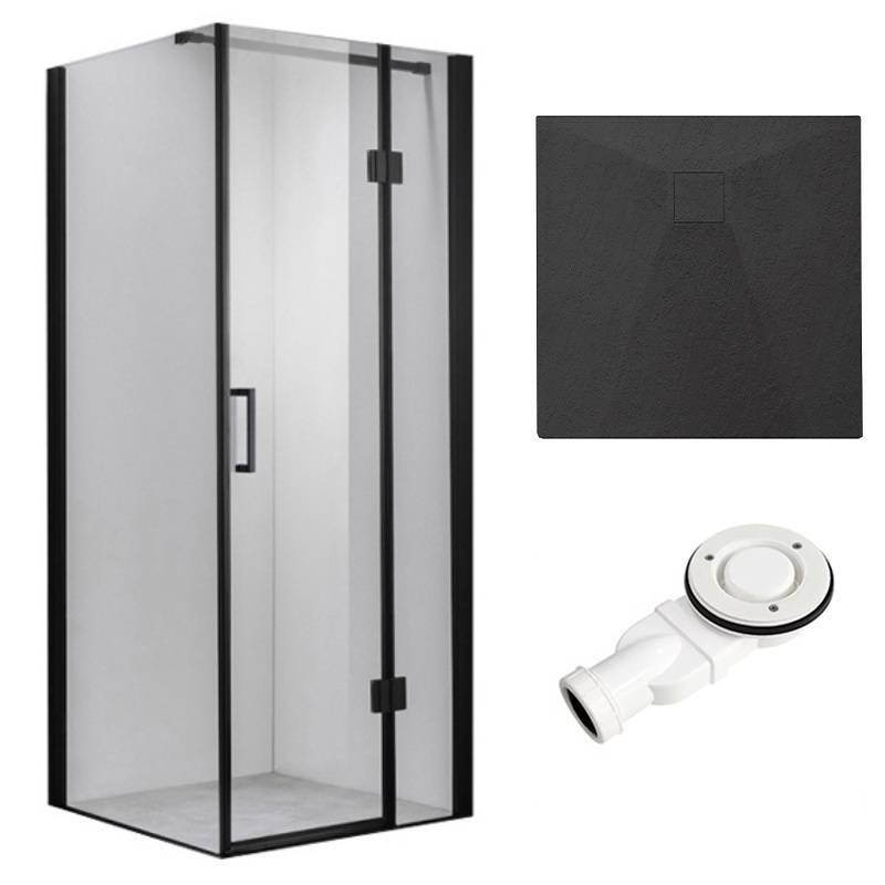 KABINA PRYSZNICOWA KWADRATOWA Z BRODZIKIEM KZ1390B/RIKO CZARNA/CZARNY 90x90 CM KZ1390B-BL+RIKO-BL