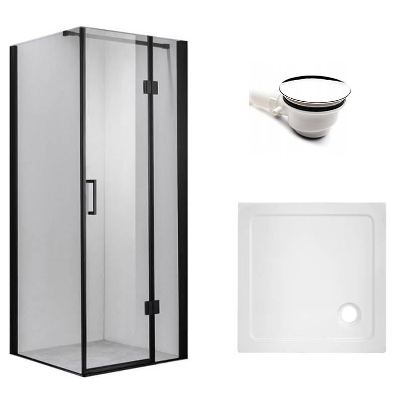 KABINA PRYSZNICOWA KWADRATOWA Z BRODZIKIEM KZ1390A/ST02A CZARNA/BIAŁY 80x80 CM
