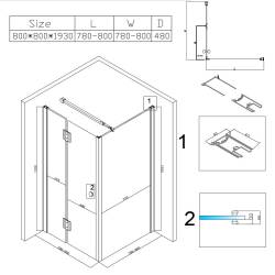 KABINA PRYSZNICOWA KWADRATOWA Z BRODZIKIEM KZ1390A/ST02A CZARNA/BIAŁY 80x80 CM