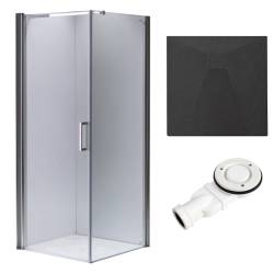 KABINA PRYSZNICOWA KWADRATOWA Z BRODZIKIEM KZ1190B/RIKO CHROM/CZARNY 90x90 KZ1190B+RIKO-BL-90