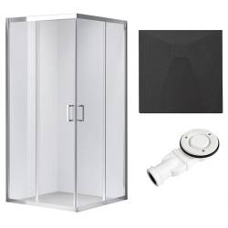 KABINA PRYSZNICOWA KWADRATOWA Z BRODZIKIEM KZ102B/RIKO CHROM/CZARNY 90x90 CM KZ102B+RIKO-BL-90