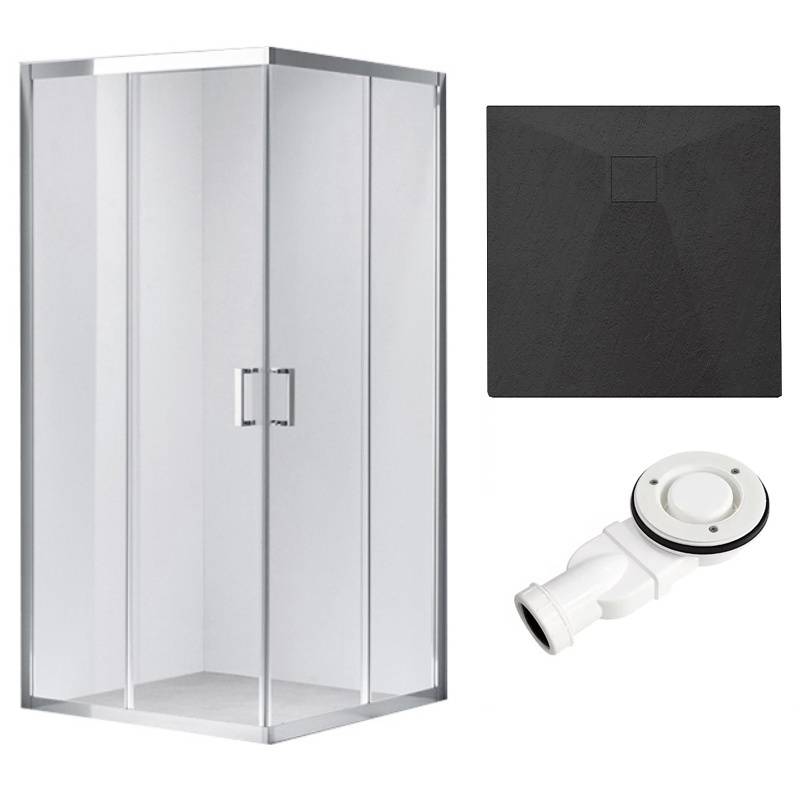 KABINA PRYSZNICOWA KWADRATOWA Z BRODZIKIEM KZ102B/RIKO CHROM/CZARNY 90x90 CM KZ102B+RIKO-BL-90