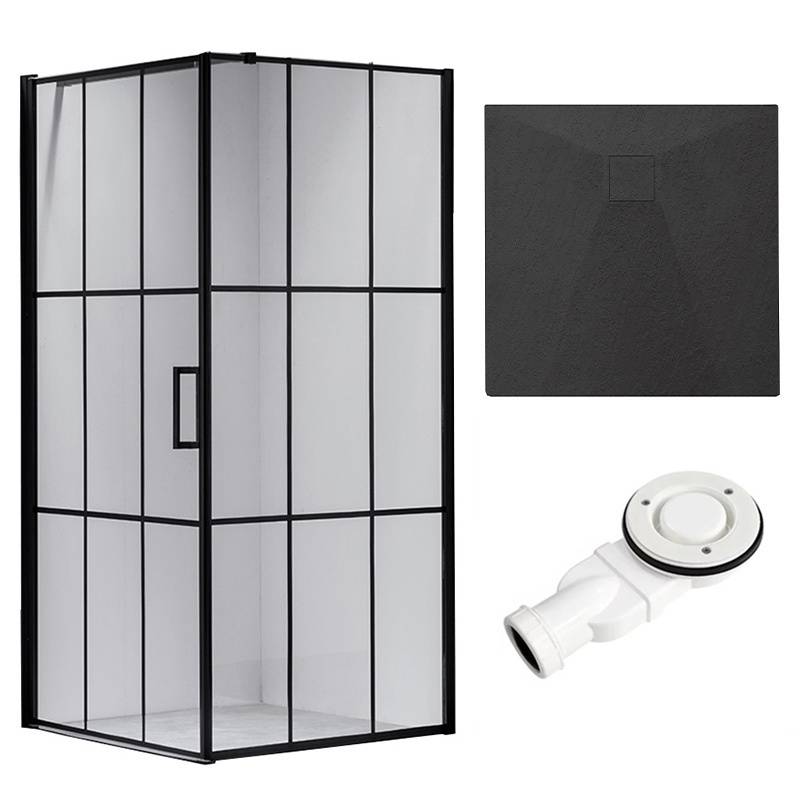 KABINA PRYSZNICOWA KWADRATOWA Z BRODZIKIEM BS13B/RIKO CZARNA/CZARNY 90x90 CM BS13B+RIKO-BL-90