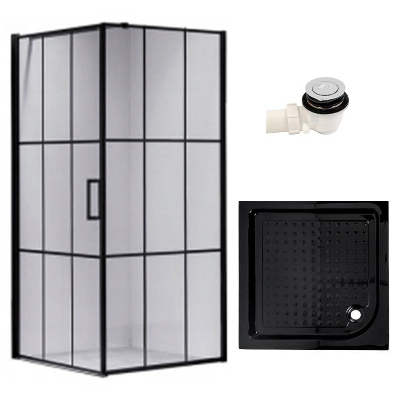 KABINA PRYSZNICOWA KWADRATOWA Z BRODZIKIEM BS13A/SXL02A CZARNA/CZARNY 80x80 BS13A+SXL02A-BL