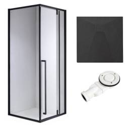 KABINA PRYSZNICOWA KWADRATOWA Z BRODZIKIEM BS11B/RIKO CZARNA/CZARNY 90x90 CM BS11B+RIKO-BL-90