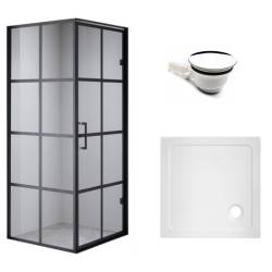 KABINA PRYSZNICOWA KWADRATOWA Z BRODZIKIEM BS10A/ST02A CZARNA/BIAŁY 80x80 CM BS10A+ST02A-WH