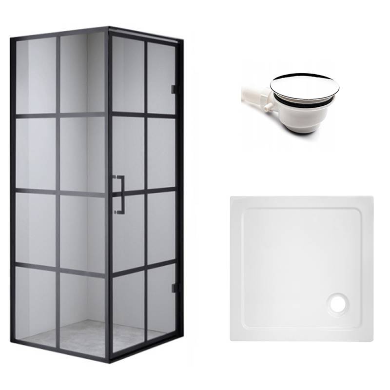 KABINA PRYSZNICOWA KWADRATOWA Z BRODZIKIEM BS10A/ST02A CZARNA/BIAŁY 80x80 CM BS10A+ST02A-WH