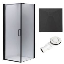 KABINA PRYSZNICOWA KWADRATOWA Z BRODZIKIEM BS04B/RIKO CZARNA/CZARNY 90x90