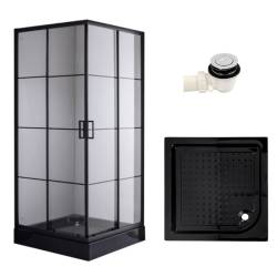 KABINA PRYSZNICOWA KWADRATOWA Z BRODZIKIEM BL32B/SXL02B CZARNA/CZARNY 90x90 BL32B+SXL02B-BL-90