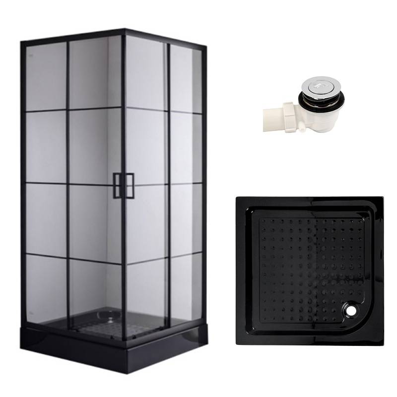 KABINA PRYSZNICOWA KWADRATOWA Z BRODZIKIEM BL32B/SXL02B CZARNA/CZARNY 90x90 BL32B+SXL02B-BL-90