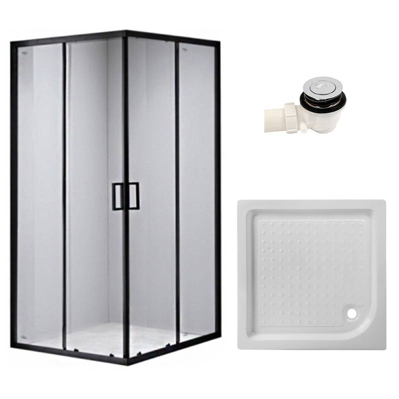 KABINA PRYSZNICOWA KWADRATOWA Z BRODZIKIEM BL30B/SXL02B CZARNA/BIAŁY 90x90 BL30B+SXL02B-WH-90