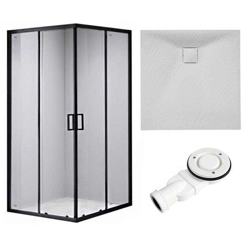 KABINA PRYSZNICOWA KWADRATOWA Z BRODZIKIEM BL30B/RIKO CZARNA/BIAŁY 90x90 CM