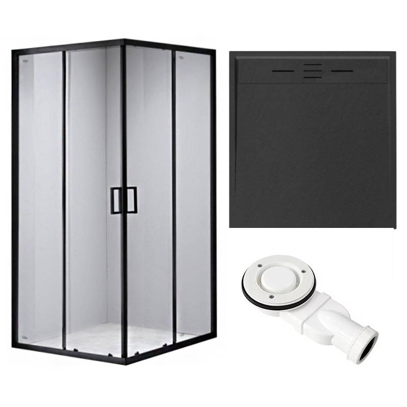 KABINA PRYSZNICOWA KWADRATOWA Z BRODZIKIEM BL30B/DEKO CZARNA/CZARNY 90x90