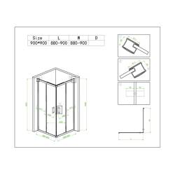 KABINA PRYSZNICOWA KWADRATOWA KZ93B CHROM 90x90 CM KZ93B-90