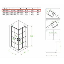 KABINA PRYSZNICOWA KWADRATOWA BL32A CZARNA 80x80 CM BL32A-80