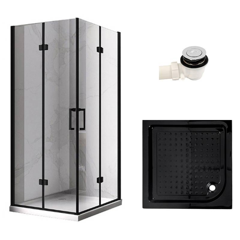 KABINA PRYSZNICOWA KWADRATOWA + BRODZIK KZ08D/SXL02C CZARNA/CZARNY 100x100 KZ08D-BL+SXL02C-BL