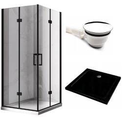 KABINA PRYSZNICOWA KWADRATOWA + BRODZIK KZ08D/ST06A CZARNA/CZARNY 100x100CM KZ08D-BL+ST06A-BL