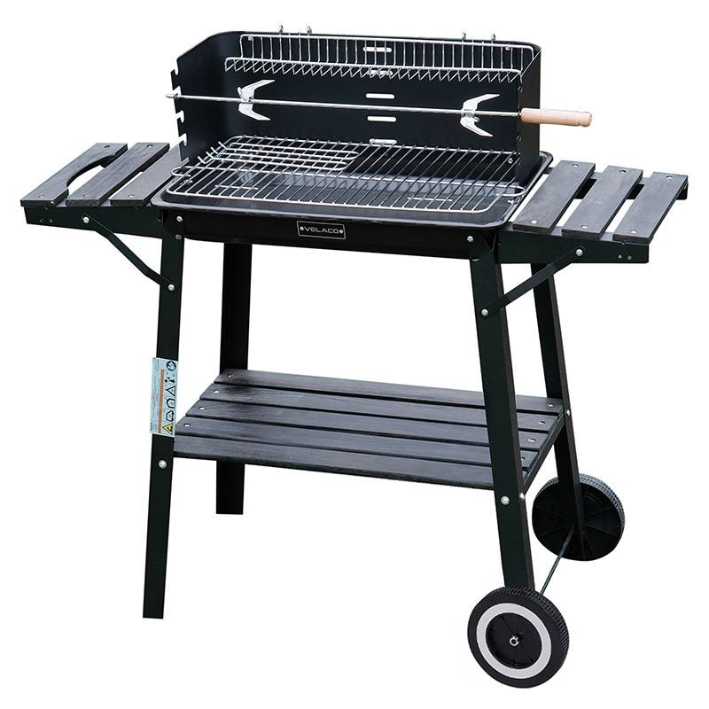 GRILL OGRODOWY WĘGLOWY Z PÓŁKAMI I ROŻNEM VL06-RS CZARNY VL06-RS-BLACK