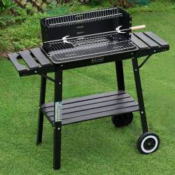 GRILL OGRODOWY WĘGLOWY Z PÓŁKAMI I ROŻNEM VL06-RS CZARNY VL06-RS-BLACK