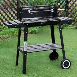 GRILL OGRODOWY WĘGLOWY Z PÓŁKAMI I ROŻNEM VL06-RS CZARNY VL06-RS-BLACK