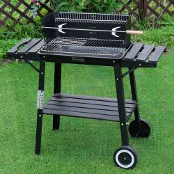 GRILL OGRODOWY WĘGLOWY Z PÓŁKAMI I ROŻNEM VL06-RS CZARNY VL06-RS-BLACK
