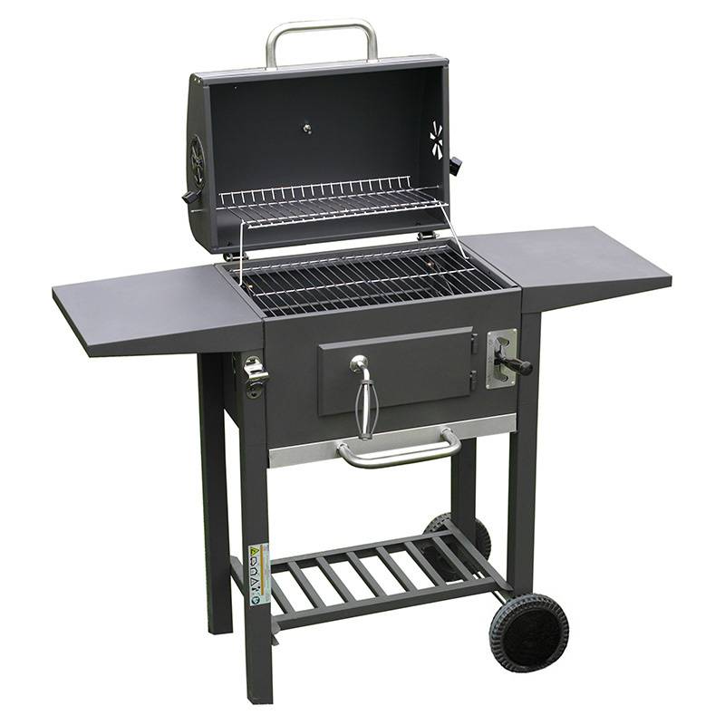GRILL OGRODOWY WĘGLOWY Z POKRYWĄ I PÓŁKAMI VL14 SZARY VL14-GREY